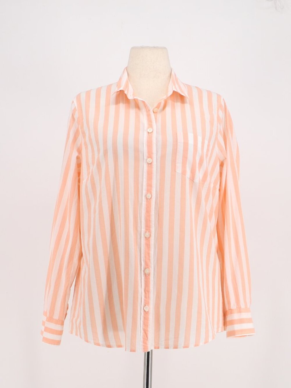 J. CREW Orange White Striped Cotton Shirt Button Down Preppy Coastal Size XL
